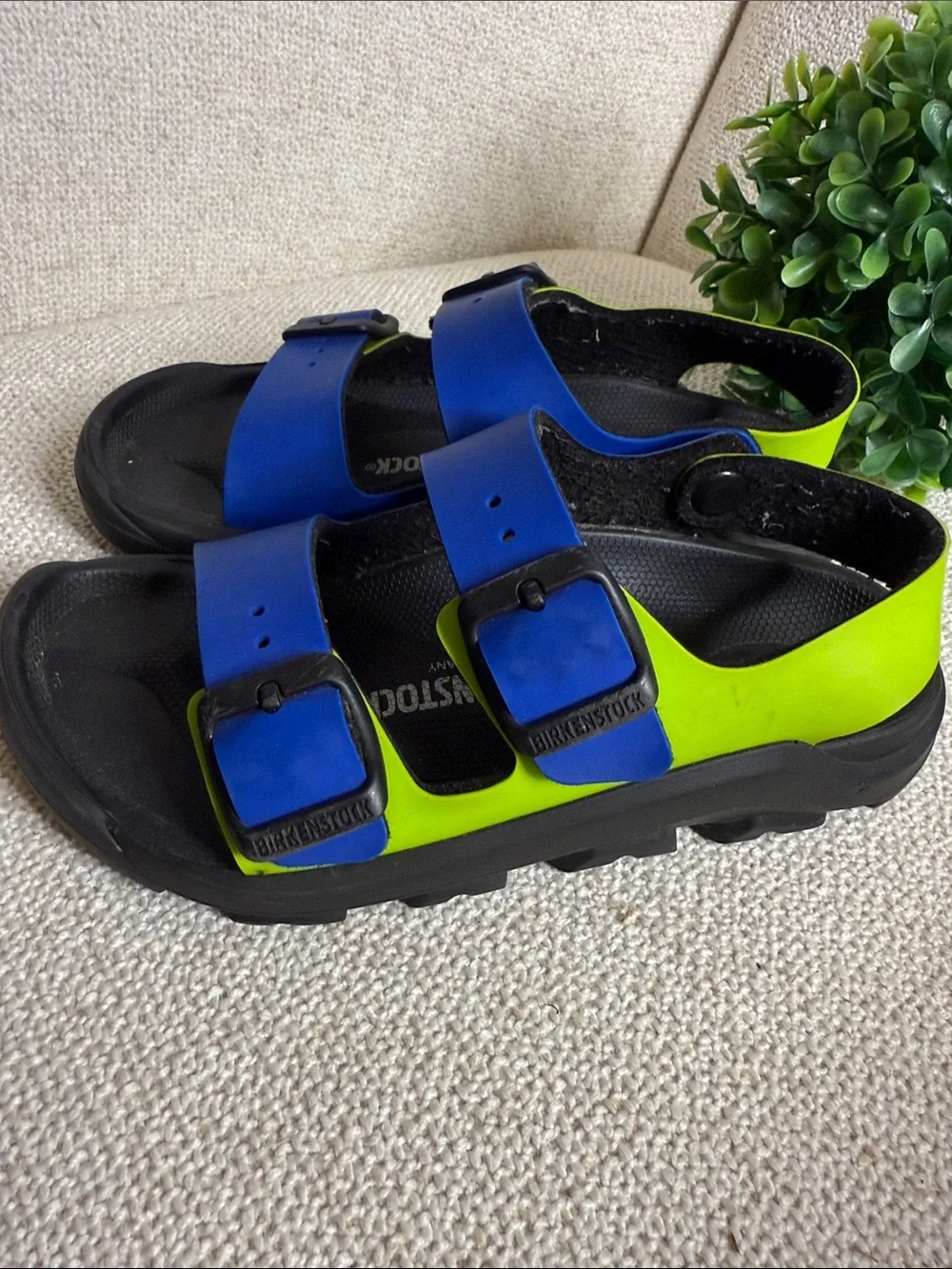 Birkenstock Kids Blue & Neon Green Two-Strap Sandal Eu 29/US 11-11.5